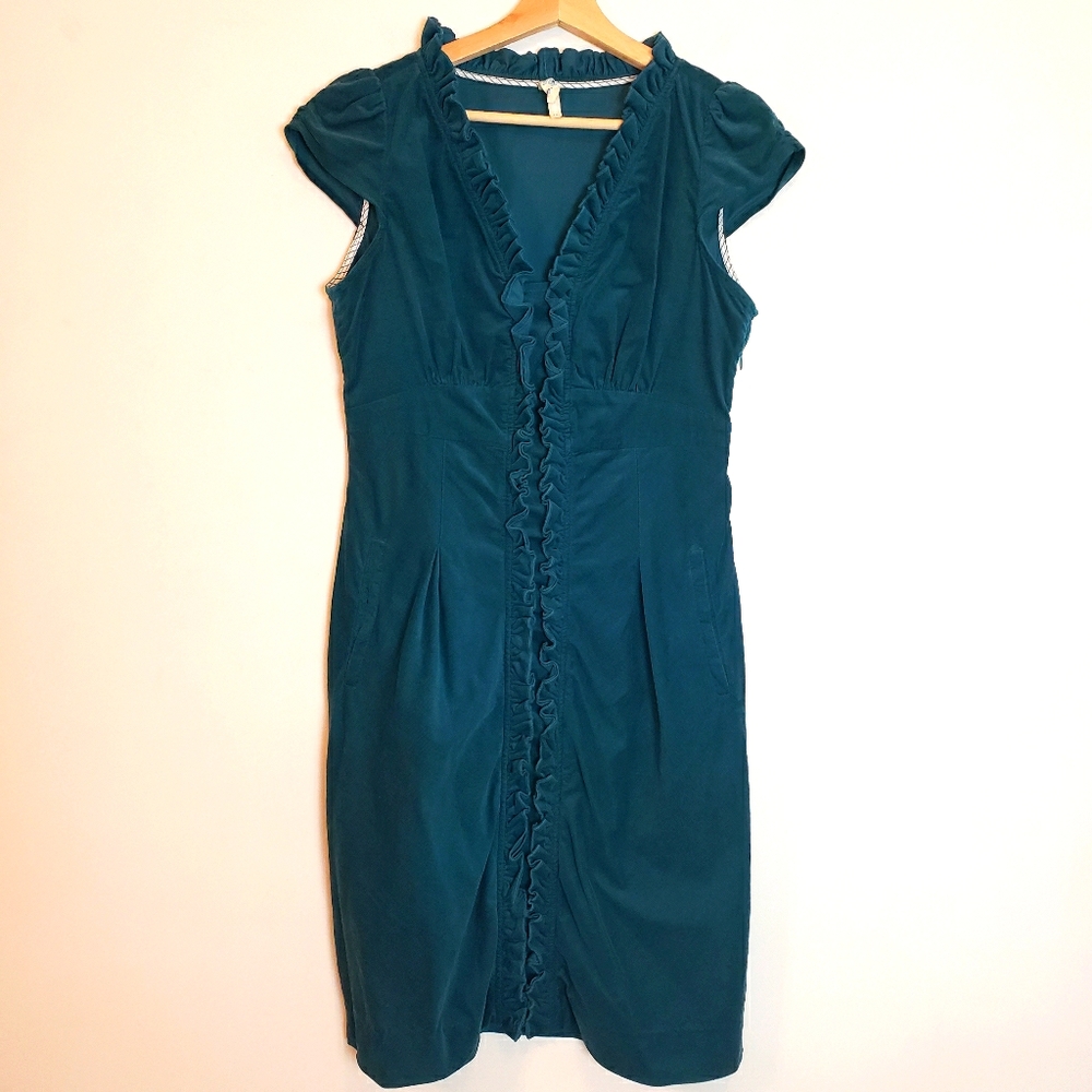 Maeve Teal Ruffle Dress w pockets Size 10 SOLD - Picture 1 of 9